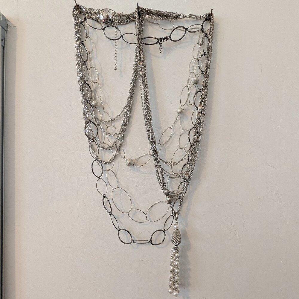 Four Vintage Silvertone/Stainless Steel  Faux Pearl Necklaces